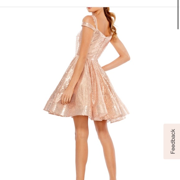 Ieena by Mac Duggal Sequined Skater Dress Rose Gold Copper Size 8 Style 49484 - Picture 2 of 13